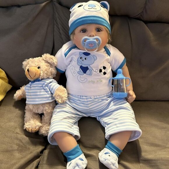 🆕22inch Weighted Cloth Body Newborn Baby Poseable Limbs Open Eyes Reborn Boy